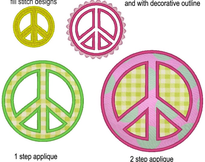 Peace sign - machine embroidery applique and fill stitch designs, instant download - multiple sizes for hoop 4x4, 5x7 and 6x10 inches