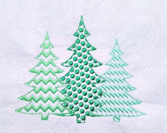 Polka dot Chevron Woodlands Tree Trio raggedy edge Applique Triple Applique design 3 Christmas tree in a row embroidery designs 4x4 5x7 6x10
