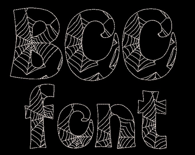 Boo Halloween Font light sketch outline machine embroidery design spider net web kids alphabet letters 1.5, 2, 2.5, 3, 4, 4.5in BX included