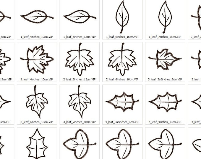 Single leaves machine embroidery applique designs, 5 types - multiple sizes for hoop 4x4, 5x7 and 6x10, earth day woodland leaf applique