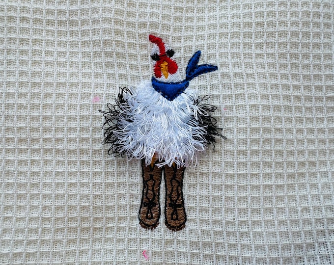 Fringed Fluffy Chicken with neck Bandanna and Cowboy Boots fur farm bird chicken boy machine embroidery designs mini sizes fringe kids chick