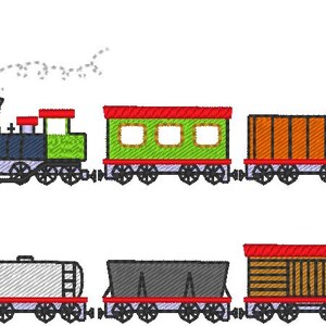 Train with various wagons MINI machine embroidery designs fill stitch SET of 6 different wagons locomotive rail vehicle embroidery for boys