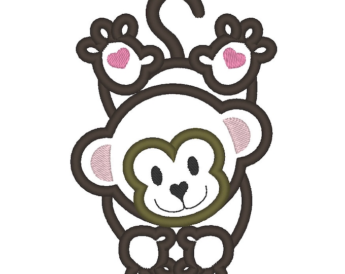 Hanging Monkey - machine embroidery applique designs - INSTANT DOWNLOAD for hoops 4x4, 5x7