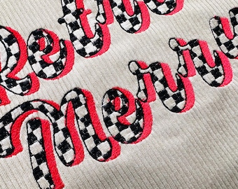 Checks Patterned Shadow script Font 3 colors Alphabet letters numbers machine embroidery designs checkers checkered Font sizes 1.4 to 3.8in