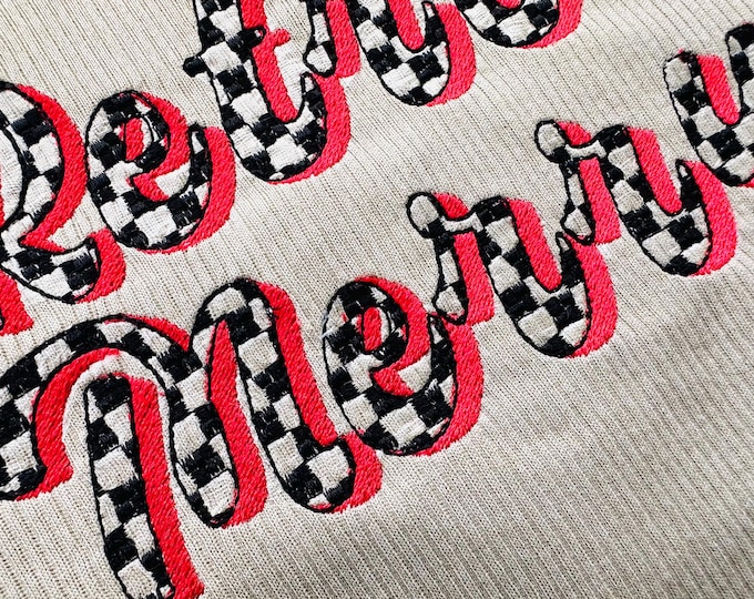 Checks Patterned Shadow script Font 3 colors Alphabet letters numbers machine embroidery designs checkers checkered Font sizes 1.4 to 3.8in