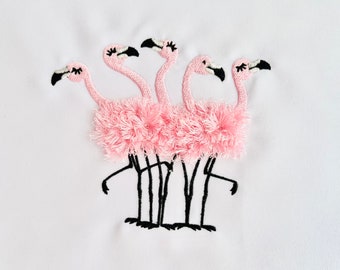 Updated! 5 Fringed fluffy chenille Flamingos flock of 5 flamingos machine embroidery designs flamingo for hoop 4x4, 5x7, 6x10 fringe fur