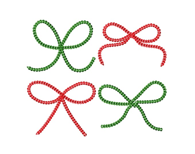 Hand Chain stitch effect Bow set 4 types ribbon bows Machine Embroidery Designs monogram knitwear sweater cute decoration 3 4 5 6 inch