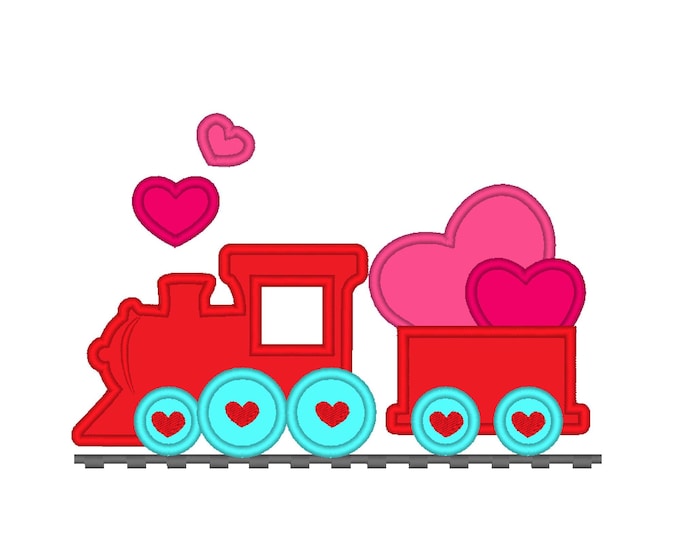 Valentines day Train with Hearts Applique lovely train for little boys and girls machine embroidery designs sizes for hoop 5x7, 6x10
