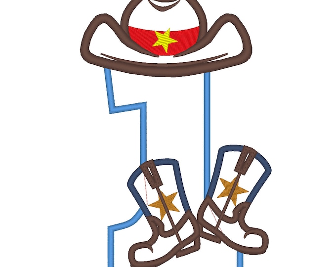 Cowboy Birthday number ONE 1 kicking boots number 1 machine embroidery applique designs for hoop 5x7, sizes 5 and 6 inches INSTANT DOWNLOAD