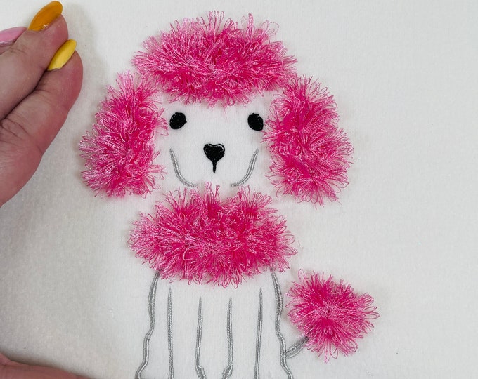 Fluffy Poodle puppy fringed dog machine embroidery designs fur fringe in the hoop ITH project 5, 6, 7 inches cute fur poodle outline design