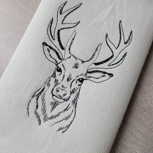 Buck deer head silhouette deer antlers line art drawing sketch light stitch machine embroidery designs assorted sizes for hoop 4x4 and 5x7
