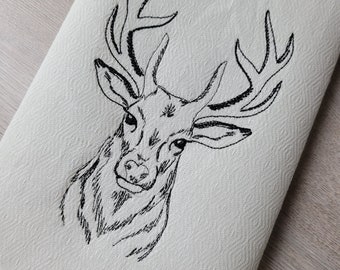 Buck deer head silhouette deer antlers line art drawing sketch light stitch machine embroidery designs assorted sizes for hoop 4x4 and 5x7