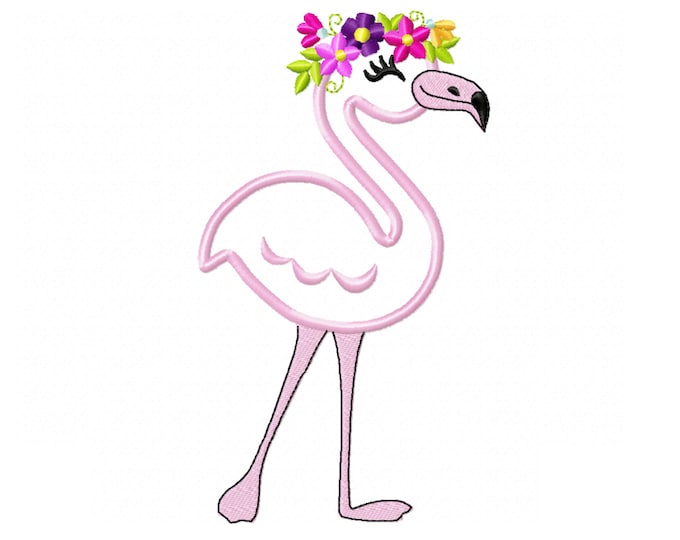 Flamingo floral crown machine embroidery applique designs flamingo for 5x7  6x10 INSTANT DOWNLOAD