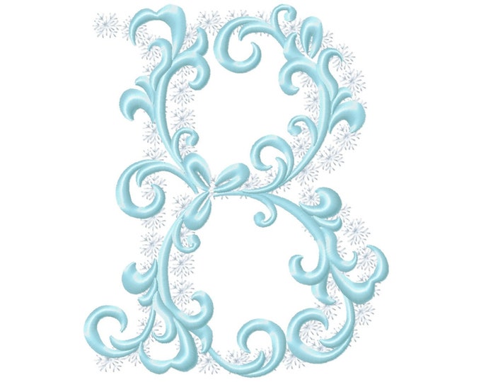 Frozen snow Christmas Individual letter B garden flag monogram snowflakes Font machine embroidery design 3, 4, 5, 6, 7, 8 in