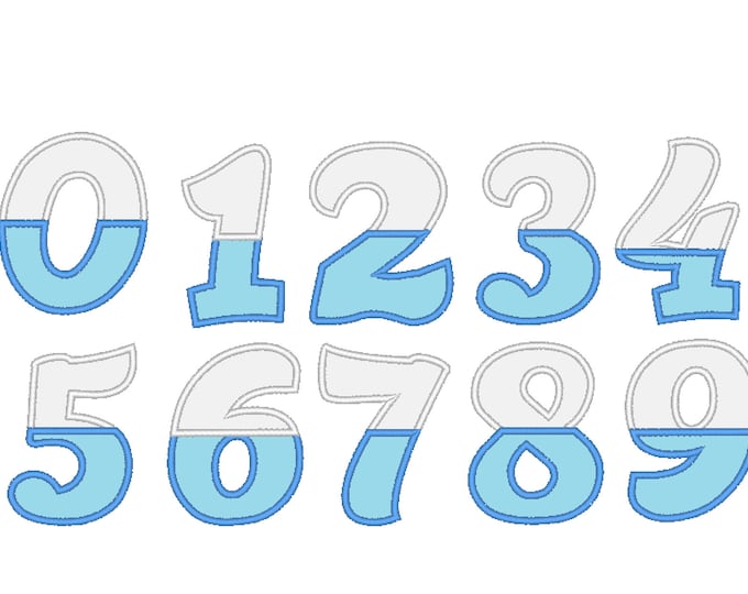 Wide satin stitch Numbers, split number 0-9, two colors applique birthday numbers machine embroidery designs 3, 4, 5, 6, 7 inch, BX included