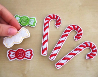 Christmas Candies Feltie machine embroidery designs, 2 types of sweetie candy ITH in the hoop merry Christmas decoration ornament for kids