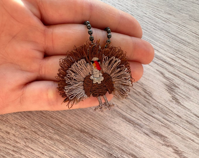 Fringe Turkey Cute Fluffy earrings charm necklace pendant FSL freestanding lace machine embroidery designs fur fuzzy Thanksgiving farm bird