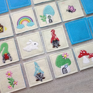 Memory game "Gnomes" machine embroidery designs In the hoop INSTANT DOWNLOAD for hoop 4x4, 5x7 or 6x10 kids match game gnome, bunny, flower rainbow, butterfly by Artapli embroidery formats PES HUS JEF EXP DST VIP VP3 XXX instant download