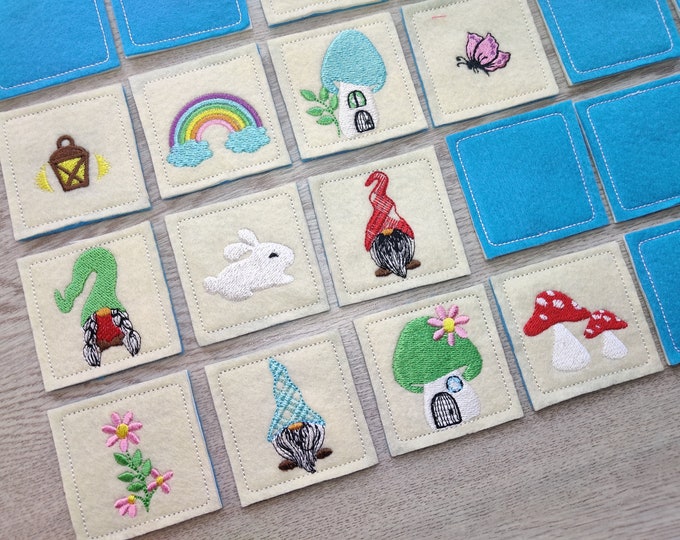 Memory game "Gnomes" machine embroidery designs In the hoop INSTANT DOWNLOAD for hoop 4x4, 5x7 and 6x10 kids match game gnome, bunny, flower
