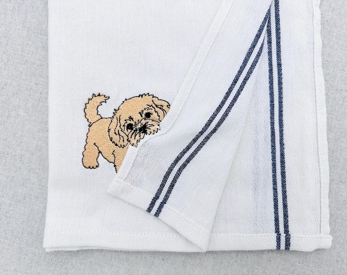 Cute Playing Little Maltipoo Puppy Dog Mama kitchen dish towel animal pet thief machine embroidery designs ITH project simply in the hoop