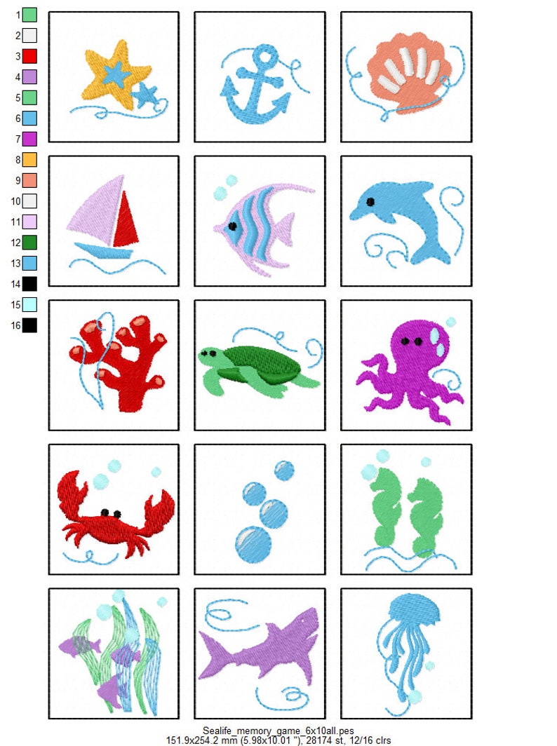 Memory Game Sea Life Time in the Hoop Machine Embroidery Designs ITH ...