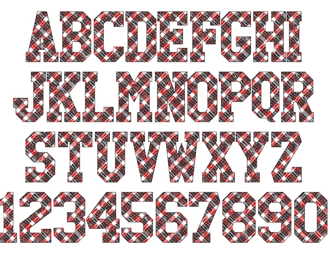 Gingham Block athletic Varsity Font letters numbers machine embroidery designs  2, 3, 4, 5, 6, 7  Buffalo Plaid Tartan checkered