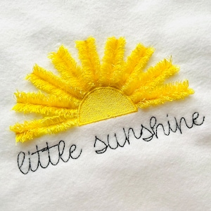 Little sunshine precious fringed Sun machine embroidery designs chenille fluffy Sun design saying little sunshine baby sunshine fringe ITH