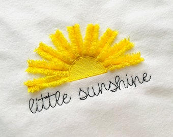 Little sunshine precious fringed Sun machine embroidery designs chenille fluffy Sun design saying little sunshine baby sunshine fringe ITH