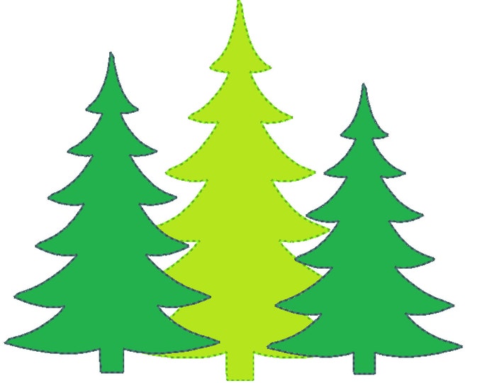 Woodlands Tree Trio Applique Triple bean stitch Raggedy edge Applique, 3 Christmas trees in a row machine embroidery designs 4x4 5x7 6x10
