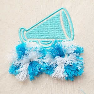 Megaphone Pom pom poms Fringed in the hoop machine embroidery designs ITH project Awesome fluffy fur Cheerleader design
