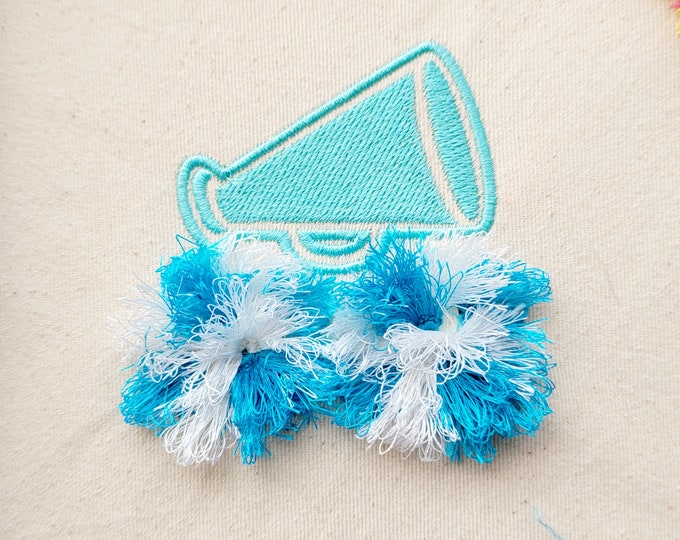 Megaphone Pom pom poms Fringed in the hoop machine embroidery designs ITH project Awesome fluffy fur Cheerleader design