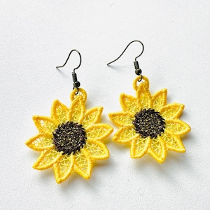 Sunflower charm earrings FSL freestanding lace machine embroidery designs ids girls pretty earrings simply in the hoop ITH project gift idea