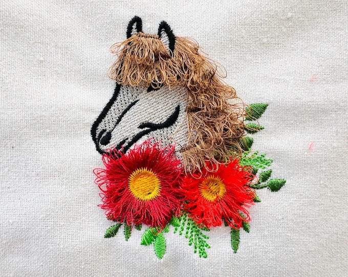 Horse fringed fluffy hair chenille farm animal and fringe Flowers machine embroidery designs fringe fur in the hoop sizes 3.5 and 4 inch