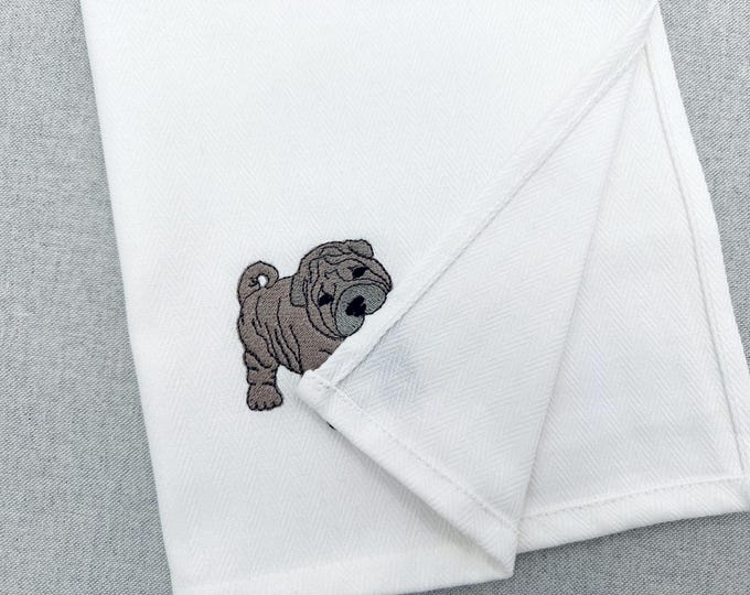 Lovely playing Shar Pei Puppy Dog Mama kitchen dish towel pet animal Thief kids machine embroidery designs ITH project simply in the hoop