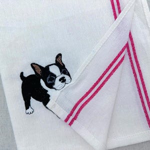 Playing Boston Terrier Puppy Dog Mama kitchen dish towel pet animal kids machine embroidery designs ITH project in the hoop French Bulldog image 4