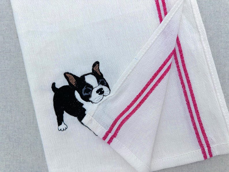 Playing Boston Terrier Puppy Dog Mama kitchen dish towel pet animal kids machine embroidery designs ITH project in the hoop French Bulldog image 4