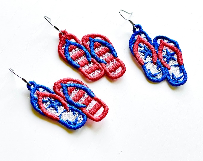 Summer flip flops earrings charm pendant FSL freestanding lace machine embroidery designs flip flop beach shoes kids lace earrings for girl