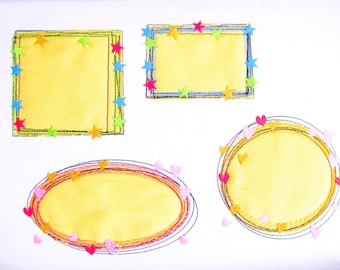 Quick stitch rag edge frames with stars or hearts SET of 8 machine embroidery applique designs hoops 4x4, 5x7, 6x10 awesome raggedy frame