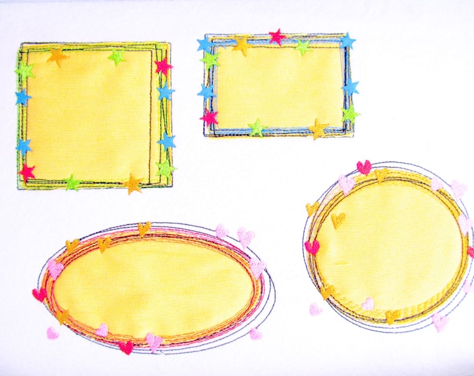 Quick stitch rag edge frames with stars or hearts SET of 8 machine embroidery applique designs hoops 4x4, 5x7, 6x10 awesome raggedy frame