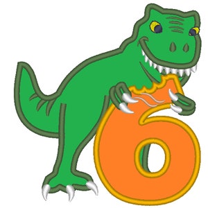 T-rex dinosaur Birthday number six 6 machine embroidery Birthday outfit designs assorted sizes, for hoops 4x4, 5x7, 6x10 INSTANT DOWNLOAD image 2