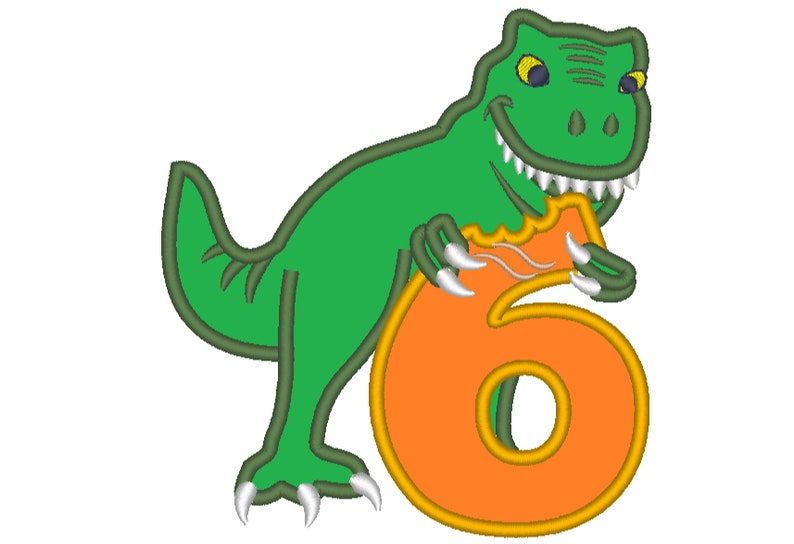 T-rex dinosaur Birthday number six 6 machine embroidery Birthday outfit designs assorted sizes, for hoops 4x4, 5x7, 6x10 INSTANT DOWNLOAD image 2