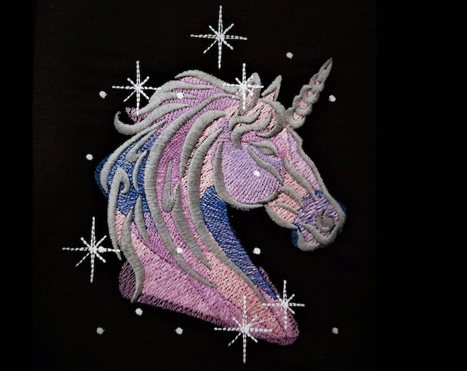 Galactic unicorn head, sparkling stars unicorn swirly embroidery designs, rainbow embroidery, rainbow designs, unicorn pattern 4x4 and 5x7