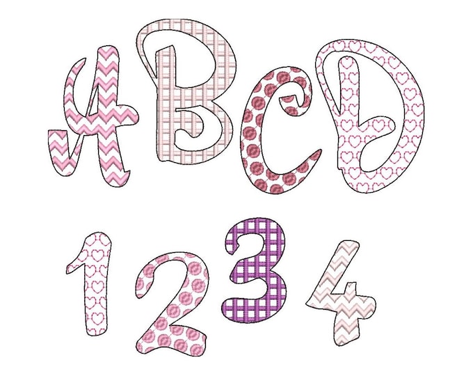 SET of 4 fonts Chevron ZigZag, Checkered, Polka Dot and Cute Heart FONT alphabet letters kids font machine embroidery designs assorted sizes