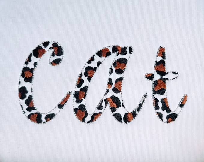 Leopard panther cat print patterned monogram Font machine embroidery designs, alphabet uppercase lowercase sizes from  2, 3, 4, 5in BX incl