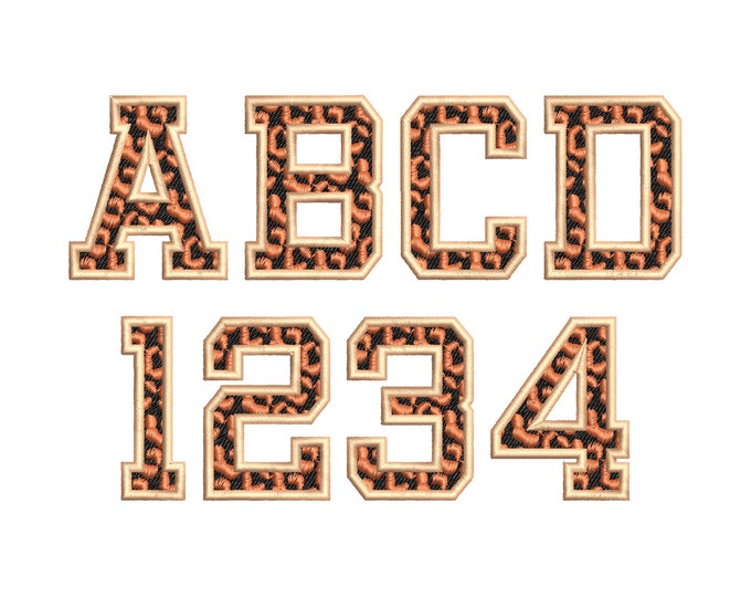 Leopard Spots fill stitch and outline Varsity block FONT wild cat cheetah print pattern monogram machine embroidery designs alphabet BX incl