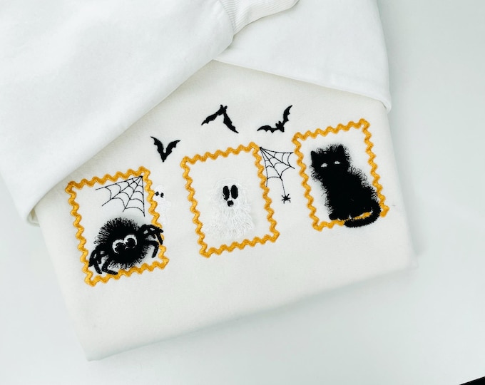 Halloween Fringed Kitty Cat Fluffy Spider and Ghost in Frame Big Set of 5 machine embroidery designs assorted sizes kids baby scary spooky