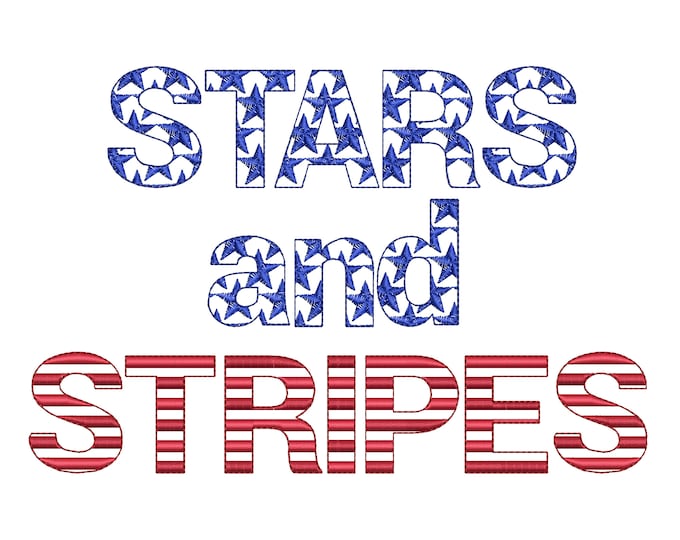 Patriotic Stars and Stripes Block Font 2 types machine embroidery designs SET of 2 alphabet letters assorted sizes 4th July Independence Day