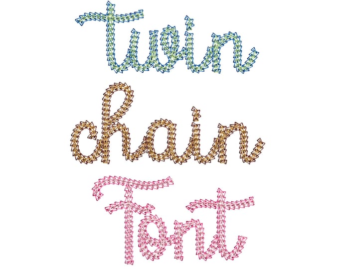 2 Color Twin Chain FONT light chain stitch handwritten script Alphabet Monogram machine embroidery designs sizes 1.8 up to 3.4 inch and BX