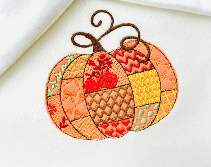 Awesome Patchwork Pumpkin fall design patterned Pumpkin outline machine embroidery designs sizes 4 up to 8 inch light stitch sweet home
