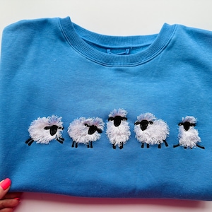 Fuzzy Sheep Lamb SET of 5 types and 5 sheep in row fringed machine embroidery designs Farm Shirt Sweatshirt embroidery Funny Animal Sweater image 2